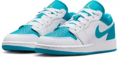 Jordan Kids' Grade School Air Jordan 1 Low Basketball Shoes -Basketball Style Shop 553560 174 WhiteAqua AL
