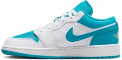 Jordan Kids' Grade School Air Jordan 1 Low Basketball Shoes -Basketball Style Shop 553560 174 WhiteAqua INS
