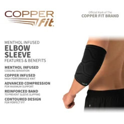 Copper Fit ICE Compression Elbow Sleeve -Basketball Style Shop CFICEELBOW CFIELLXL Black DET alt2